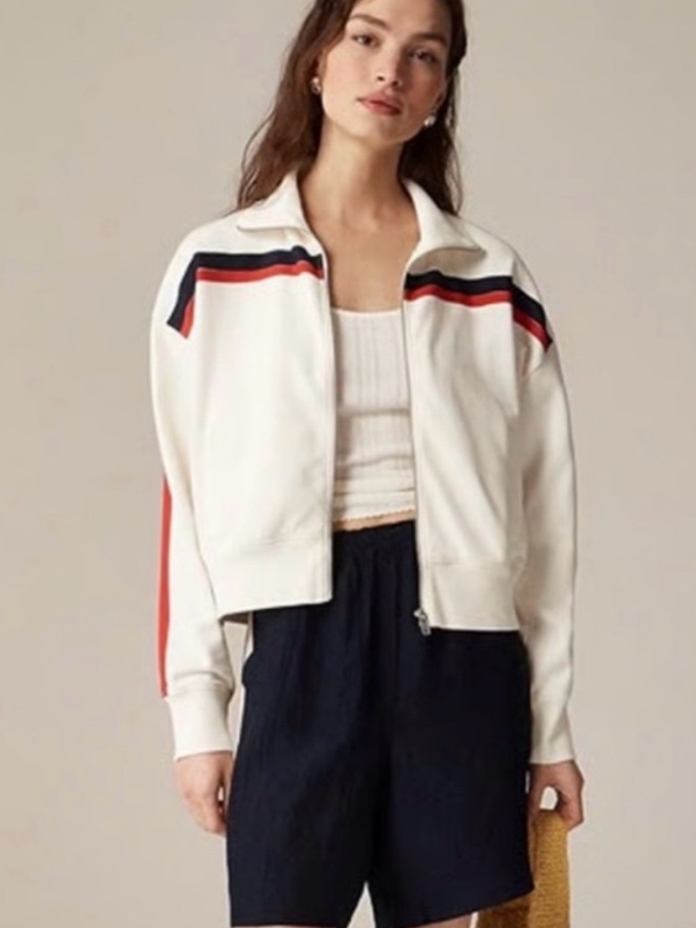 J. Crew Racing Stripe Varsity Track Cotton Zip Up Jacket Red White Blue